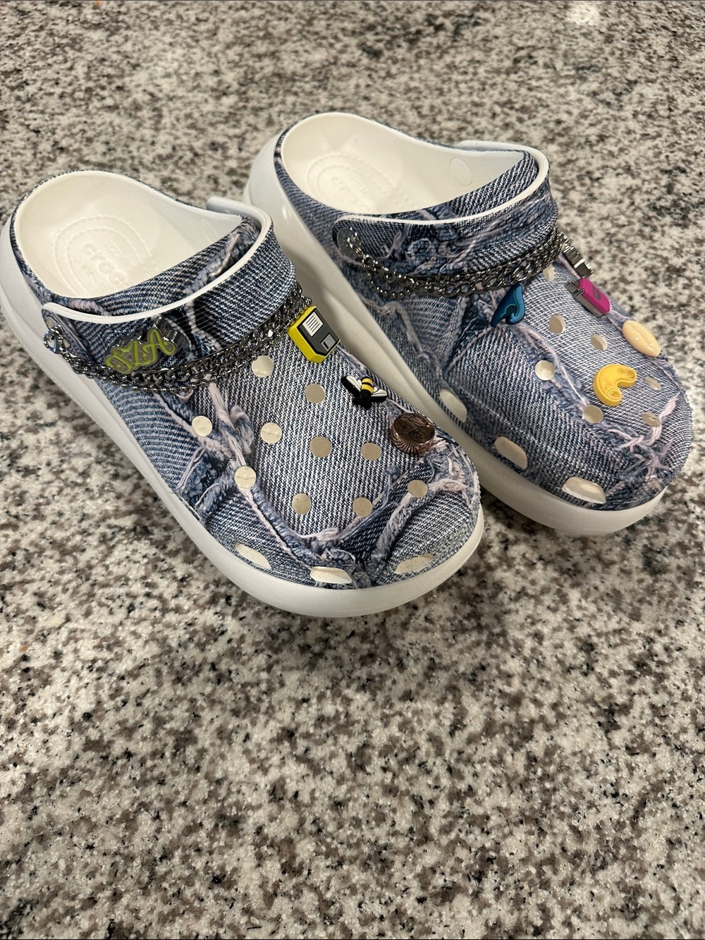 CROCS SZA Denim-Style Clogs with Colorful Charms - Light Blue